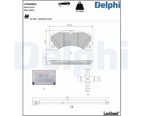 Brake pad set, disc brake LP5060EV Delphi