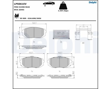 Brake pad set, disc brake LP5061EV Delphi, Image 3