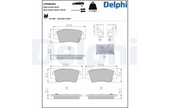 Brake pad set, disc brake LP5062EV Delphi