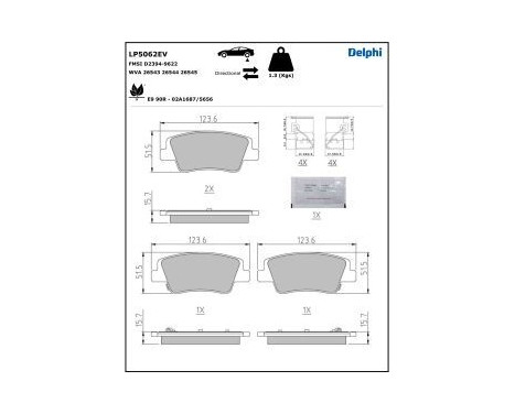 Brake pad set, disc brake LP5062EV Delphi, Image 5