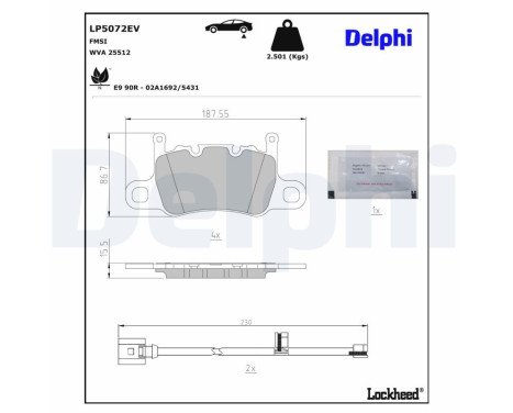 Brake pad set, disc brake LP5072EV Delphi, Image 3