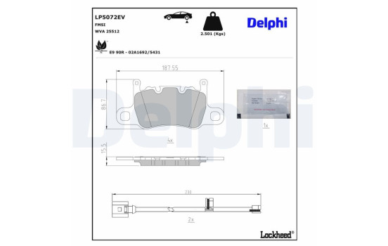 Brake pad set, disc brake LP5072EV Delphi, Image 4