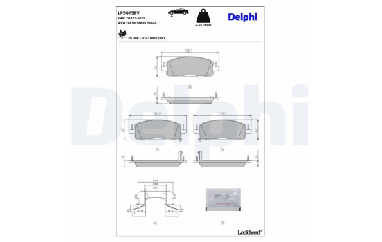 Brake pad set, disc brake LP5075EV Delphi