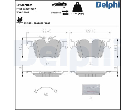 Brake pad set, disc brake LP5078EV Delphi