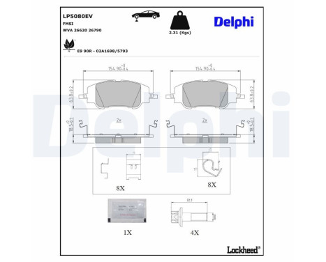 Brake pad set, disc brake LP5080EV Delphi, Image 2