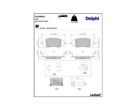 Brake pad set, disc brake LP5080EV Delphi, Image 3
