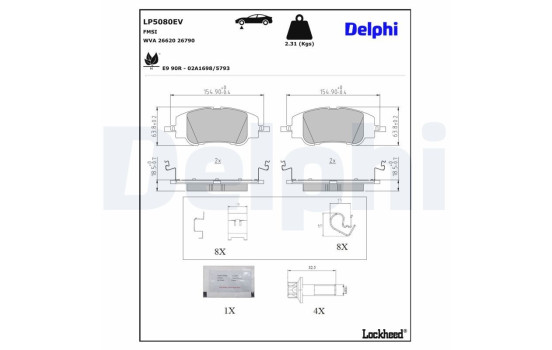 Brake pad set, disc brake LP5080EV Delphi, Image 3