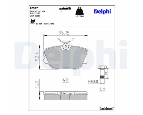 Brake pad set, disc brake LP597 Delphi