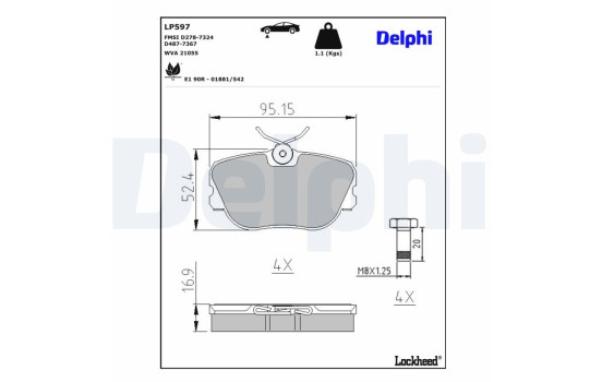 Brake pad set, disc brake LP597 Delphi