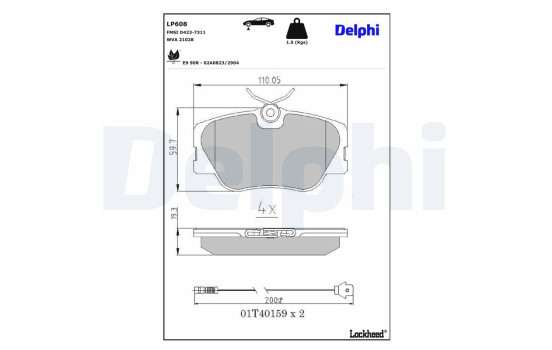 Brake Pad Set, disc brake LP608 Delphi