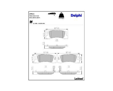 Brake pad set, disc brake LP611 Delphi