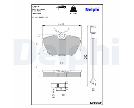 Brake pad set, disc brake LP647 Delphi