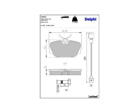 Brake pad set, disc brake LP647 Delphi