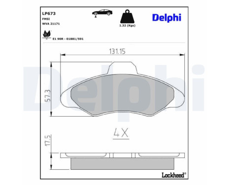 Brake Pad Set, disc brake LP673 Delphi