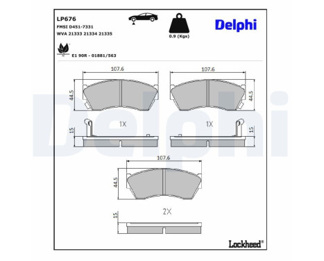Brake pad set, disc brake LP676 Delphi