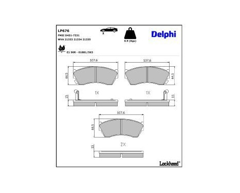 Brake pad set, disc brake LP676 Delphi