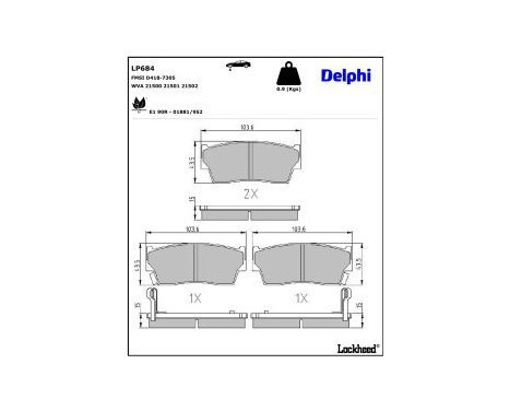 Brake Pad Set, disc brake LP684 Delphi