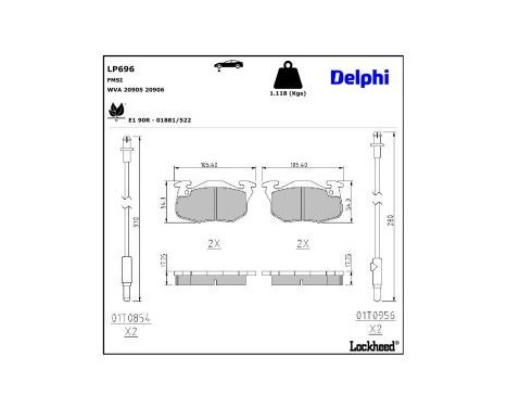 Brake Pad Set, disc brake LP696 Delphi