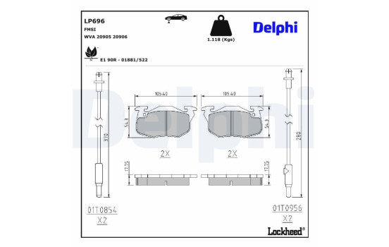 Brake Pad Set, disc brake LP696 Delphi