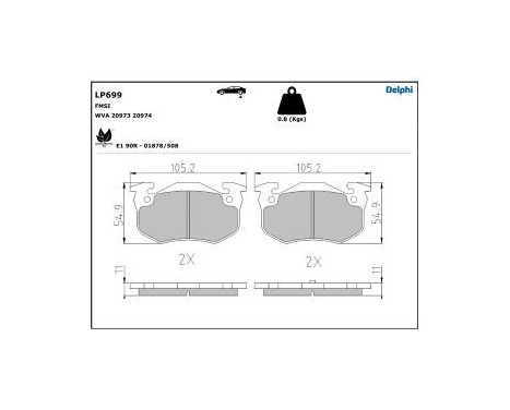 Brake Pad Set, disc brake LP699 Delphi, Image 5