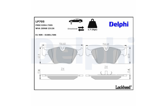 Brake pad set, disc brake LP705 Delphi