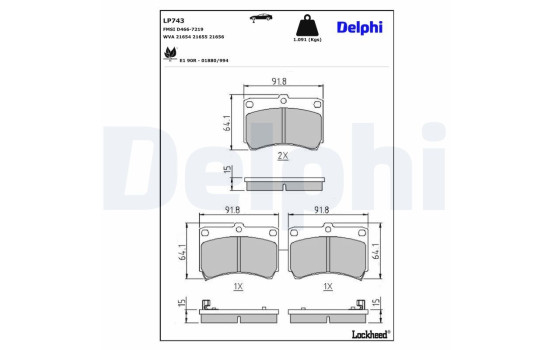 Brake Pad Set, disc brake LP743 Delphi