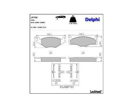 Brake Pad Set, disc brake LP756 Delphi