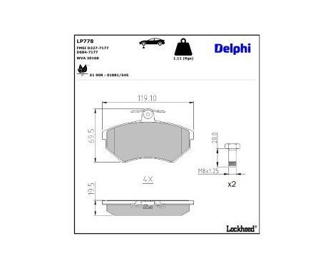 Brake Pad Set, disc brake LP778 Delphi