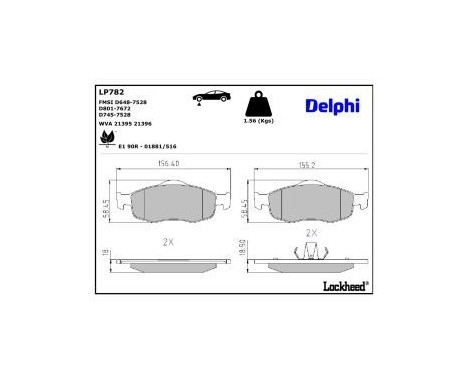 Brake Pad Set, disc brake LP782 Delphi