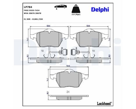 Brake Pad Set, disc brake LP784 Delphi