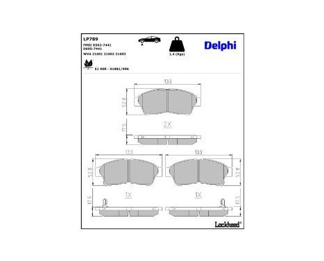 Brake pad set, disc brake LP789 Delphi, Image 3