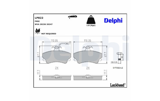 Brake Pad Set, disc brake LP822 Delphi