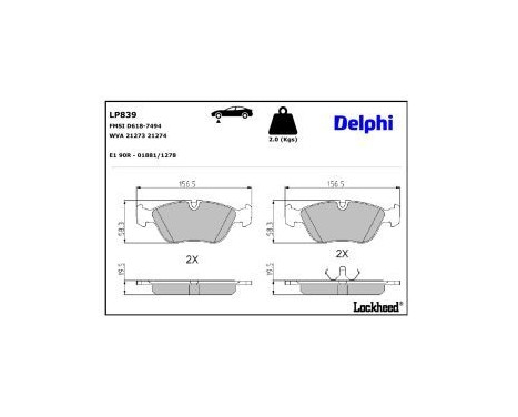 Brake Pad Set, disc brake LP839 Delphi
