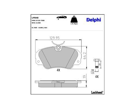 Brake Pad Set, disc brake LP848 Delphi