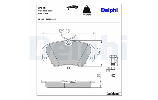 Brake Pad Set, disc brake LP848 Delphi