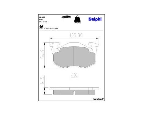 Brake Pad Set, disc brake LP852 Delphi