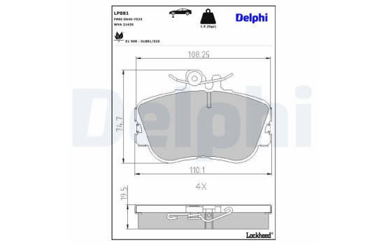 Brake Pad Set, disc brake LP881 Delphi