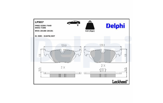 Brake Pad Set, disc brake LP907 Delphi