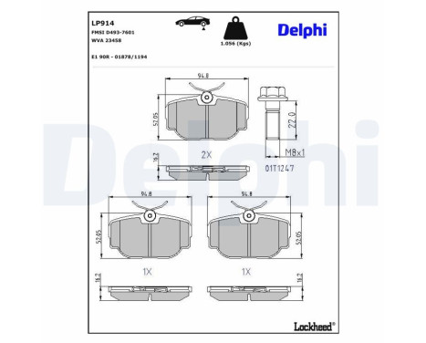 Brake pad set, disc brake LP914 Delphi