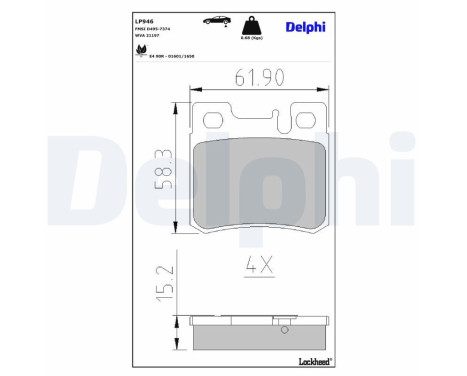 Brake pad set, disc brake LP946 Delphi