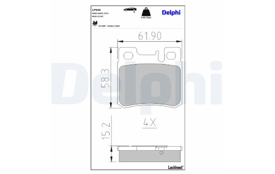 Brake pad set, disc brake LP946 Delphi