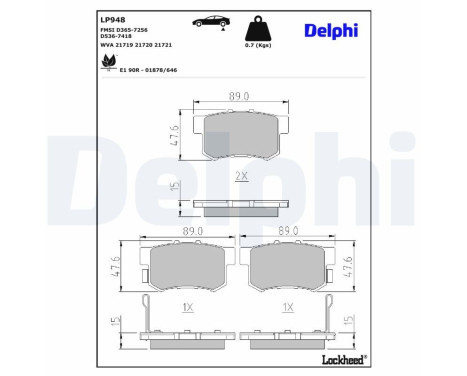 Brake Pad Set, disc brake LP948 Delphi, Image 2