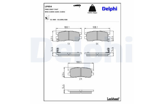 Brake Pad Set, disc brake LP954 Delphi