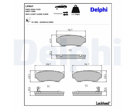 Brake Pad Set, disc brake LP967 Delphi