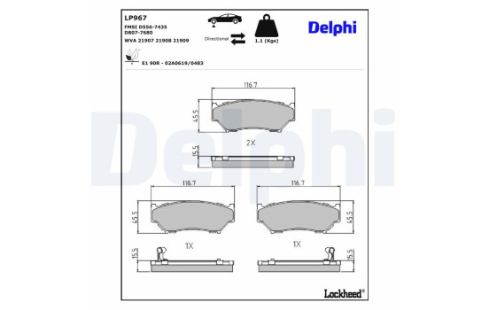 Brake Pad Set, disc brake LP967 Delphi, Image 3
