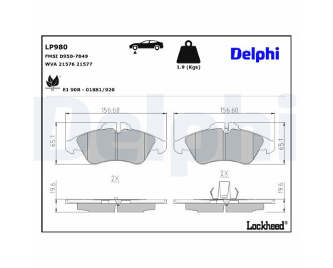 Brake Pad Set, disc brake LP980 Delphi