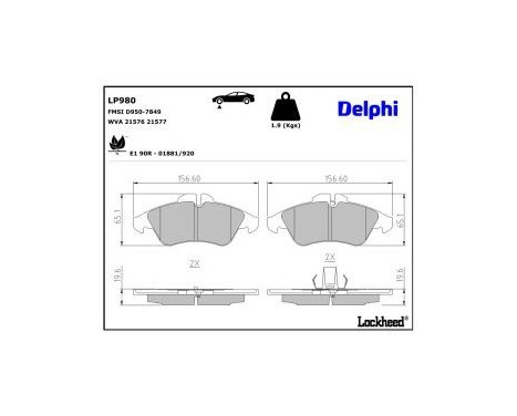 Brake Pad Set, disc brake LP980 Delphi, Image 4