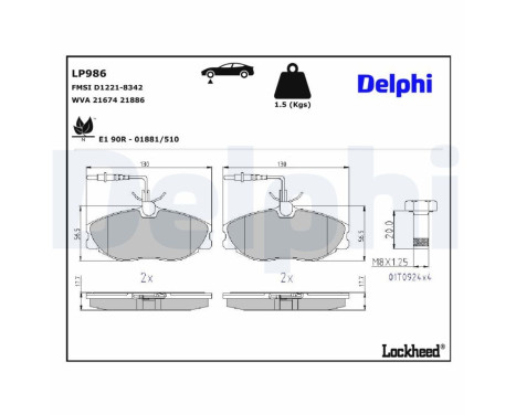 Brake Pad Set, disc brake LP986 Delphi