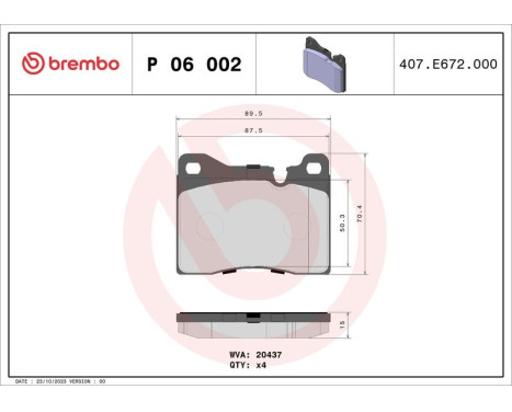 Brake Pad Set, disc brake P 06 002 Brembo, Image 3