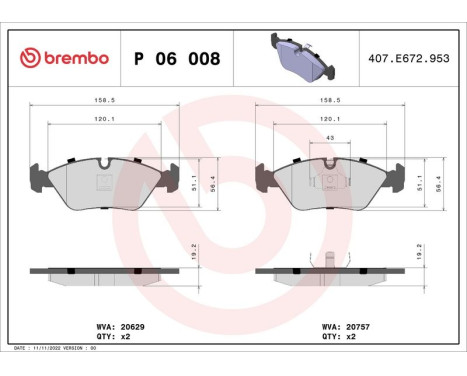 Brake Pad Set, disc brake P 06 008 Brembo, Image 3